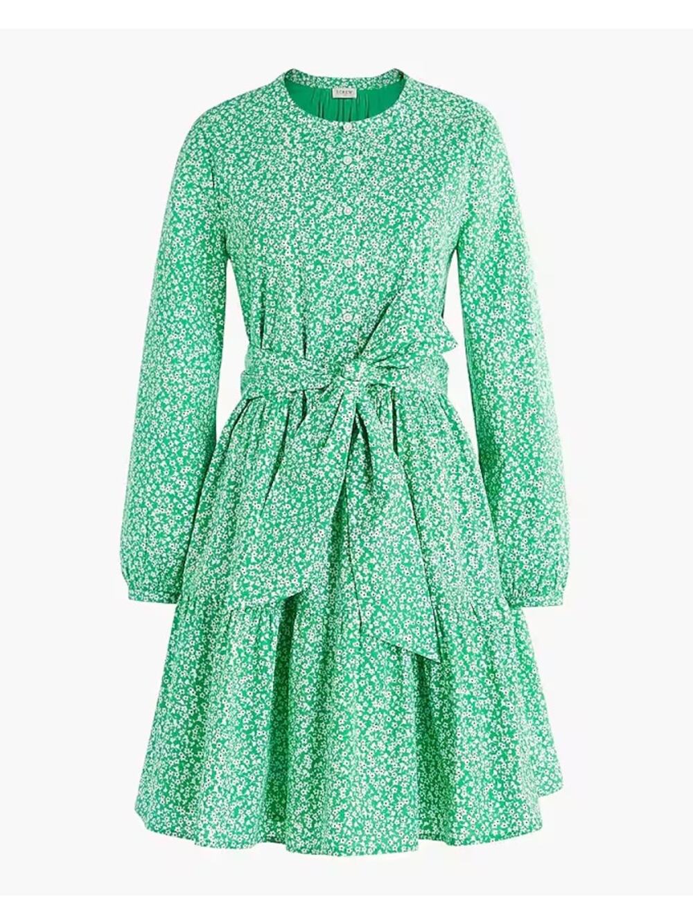 J. Crew NWT Women's Floral Printed Tie-Waist Mini Dress Cotton Poplin Green M
